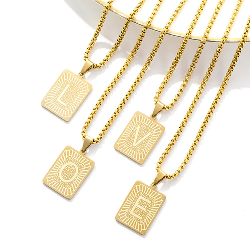 Alphabet 26 Initial Necklace for Women Custom Gold Vermeil 18K Plated Stainless Steel Box Chain Engagement Simple Party