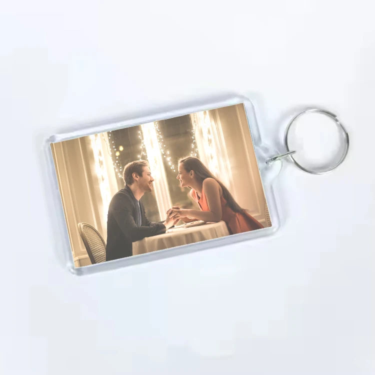 Customizable Stainless Steel & Acrylic Key Chain with Clear Plastic Mini Photo Frame Personalized Logo DIY Product