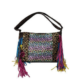 Tassel Leopard Tassel Tote Bag Turquoise Carving PU Fringed Women Shoulder Bags Cowhide Handbags DOMIL1894