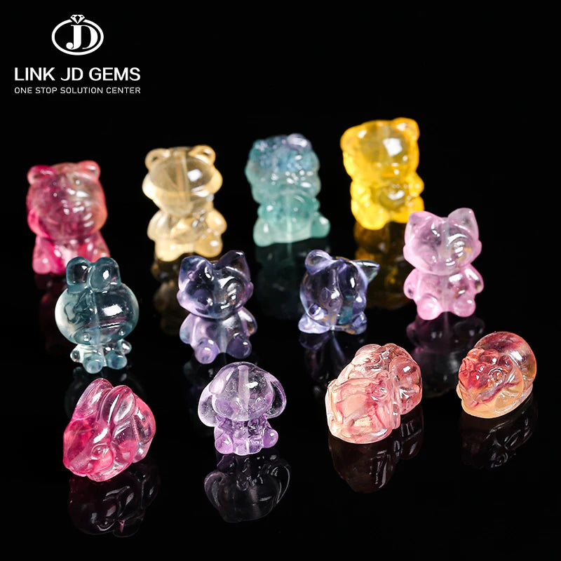 Natural Rainbow Fluorite Carved Beads Crystal Pixiu Buddha Animal Loose Beads Jewelry Making Supplies Wholesale Fluorite Beads