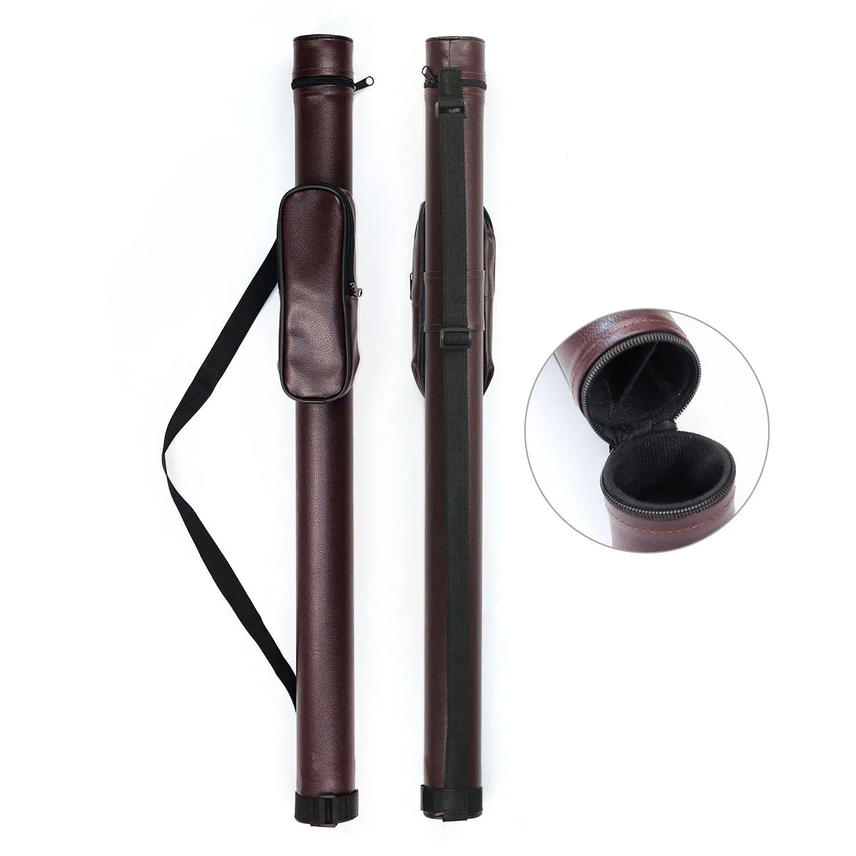 Hot Selling Brown Color Round Shape 82cm Length 2 Holes 1B1S Leather Billiard Pool Cue Carrying Cue Bag with Extension Pocket