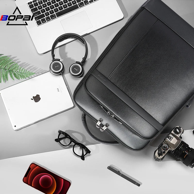 Bopai Custom logo OEM BSCI Luxury Premium Multifunctional Usb Charging Bagpack for 15.6 Inch Laptop Genuine Leather Backpack Me