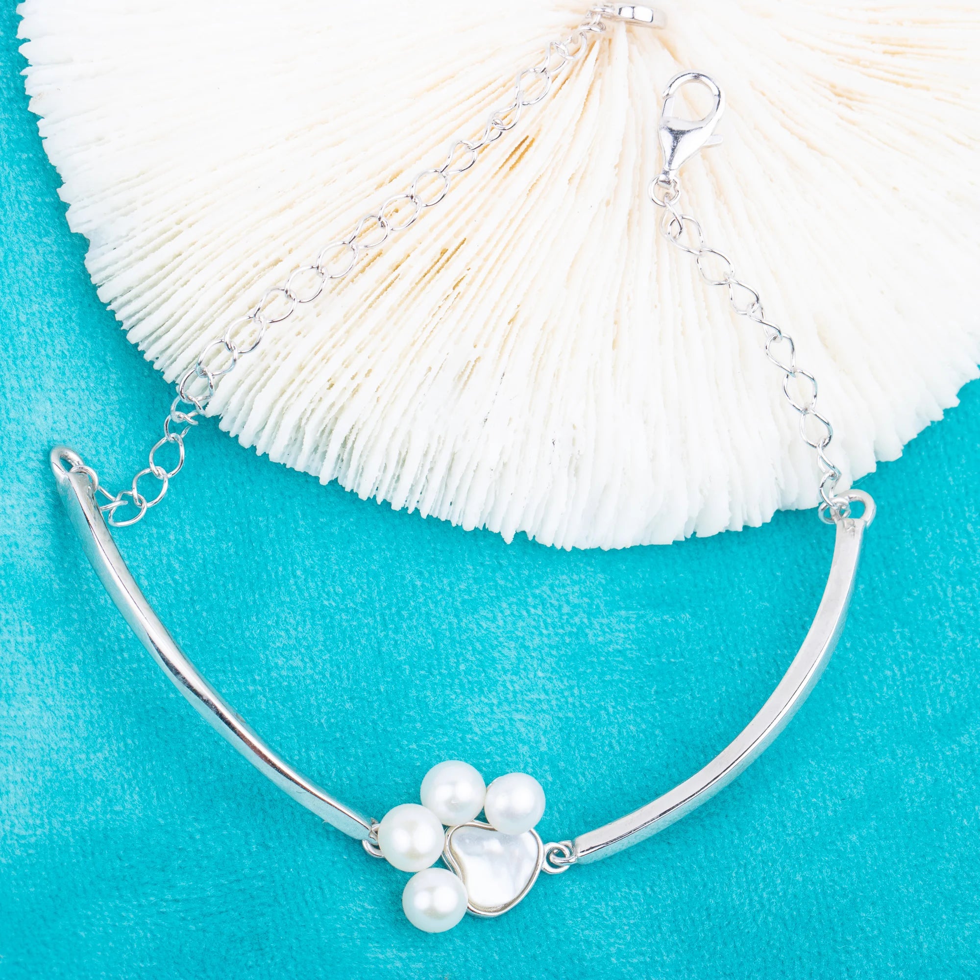 B030177 DIY 3-4mm Natural Freshwater Pearl Bracelet Accessory 925 Sterling Silver Paw Shape Bracelet
