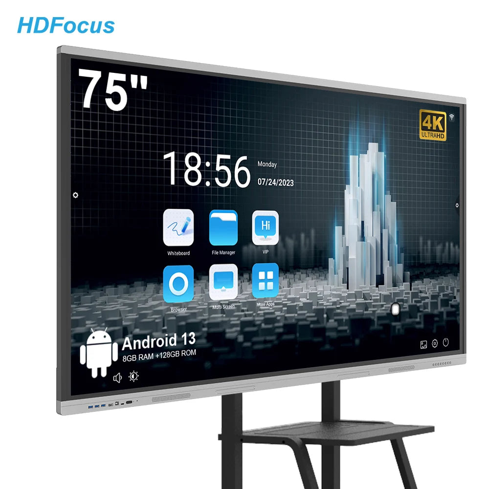 HDFocus Odm Smart Whiteboard Lcd Android 20 Points Touch Screen 75 Inch Interactive Boards 4K Meeting Room Classroom Smart Board