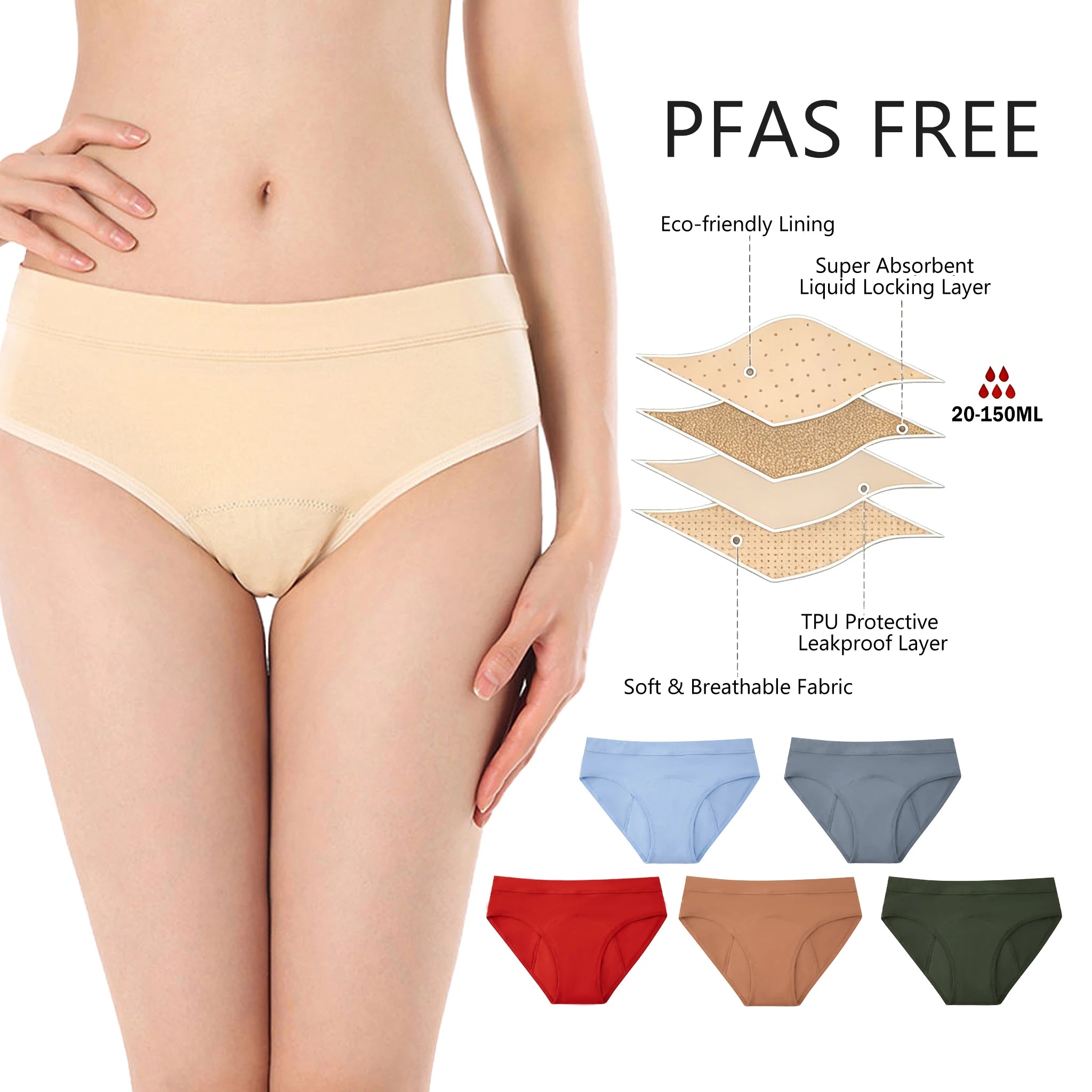 Shanhao OEM Organic Cotton Menstrual Panties Mid-Waist Leakproof Underwear Medium Flow Women's PFAS-free Bragas Period Underwear