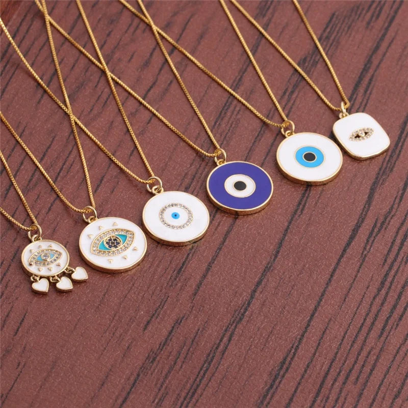 Personality Bohemian 18K Gold Plated Vintage Women Turkish Necklace Zircon Enamel Pendant Choker Jewelry 2022