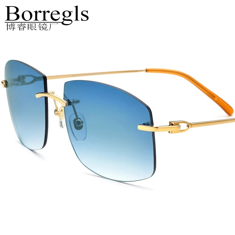 Borregls Rimless Sunglasses Women New Brand Design High-Quality Metal Alloy Sun Glasses Men Nylon Lens Mirrored Shades 150248