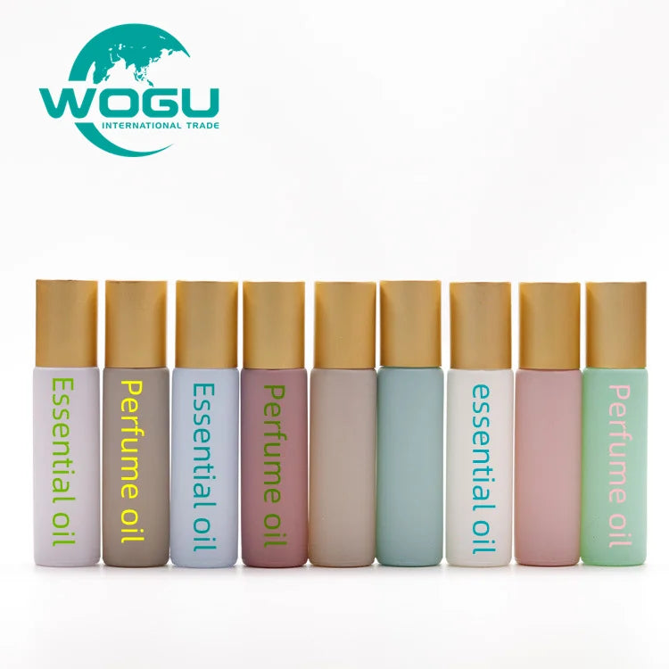 Customized Refillable Cosmetic Packing Bottle 10ml Macaron Color Essential Oil Perfume Oil Roll on Glass Bottle with Roller Ball