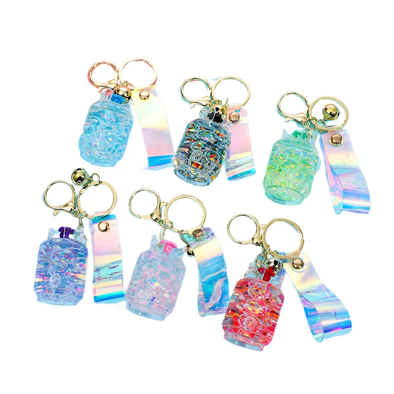 BSBH New Acrylic Resin Liquid Glitter Keychain Glow in Dark Boba Car Keychain