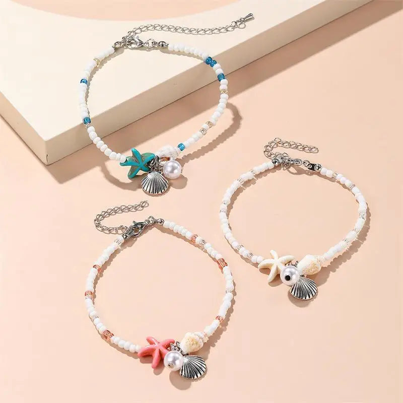 Bohemian Style Starfish and Pearl Shell Bracelet Summer Beach Vacation Alloy Bracelet