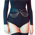 Rock Metal Chain Leather Skirt Belt O Ring Belt Personalized Punk Decorative Pants Belt