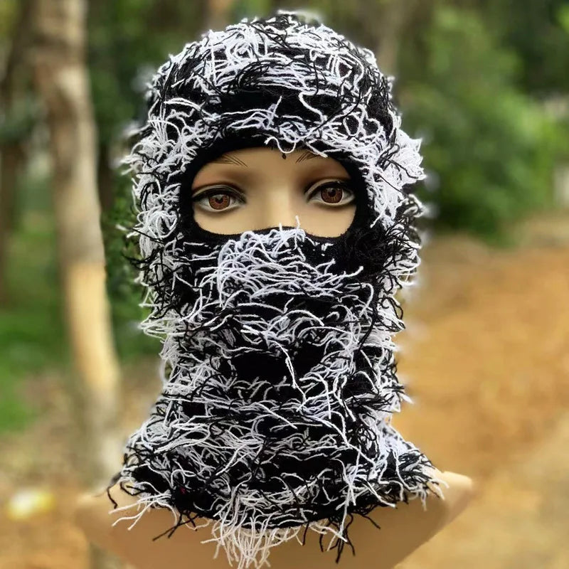 Distressed Balaclava Ski Mask Knitted Full Face Mask for Men/Women