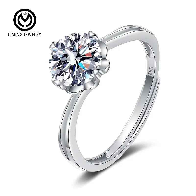MR34 OEM ODM Dainty 925 Sterling Silver 1ct Moissanite Wedding Flower Rings Rhodium Plated Engagement Fine Jewelry for Women