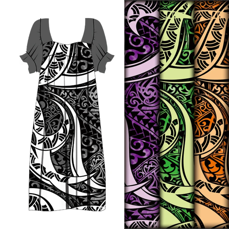 Micronesia Fabrics 2023 Popular 100% Polyester Tribal Tapa Flower Design for Woman Dress&Skirt Clothing