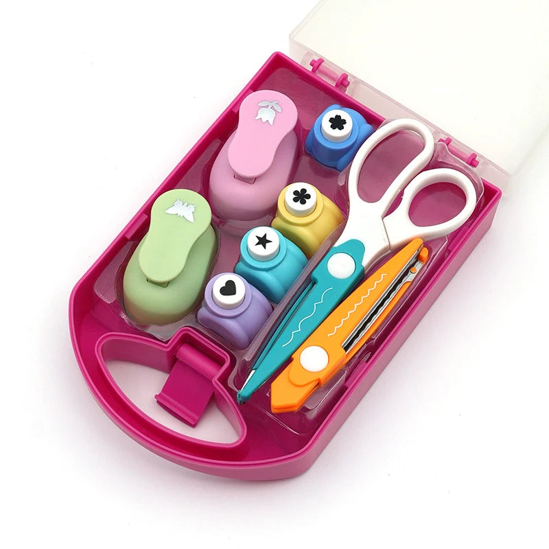 Manual Large-Size Embossing and Hole Puncher Lace Scissors Set with Star Puncher for Kids