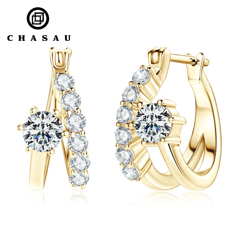 Good Quality Wedding 925 Sterling Silver 4mm 2mm VVS1 Moissanite Jewelry for Women Round Hoop Earrings Gold Plated with GRA