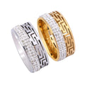 G447 Great Wall Pattern Stainless Steel Jewelry Titanium Steel Rhinestone Women Men Ring