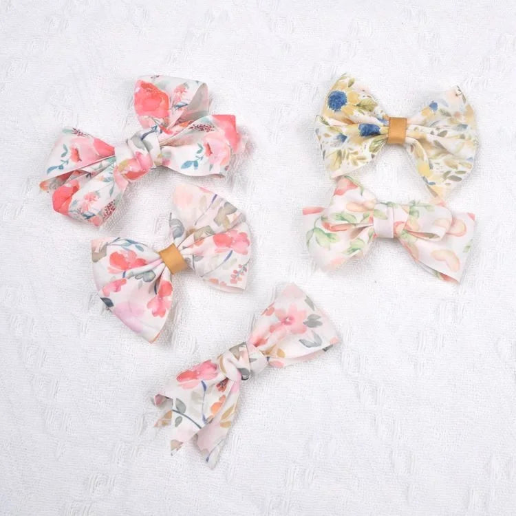 Luxury Double Face Bow Hair Accessories for Girls Peach Printed 100% Polyester Ribbon DIY Bows