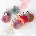 Girls Soft Faux Fur Hair Band Elastic Hair Accessories with Rabbit Ear Ponytail Holder and Tie Rope