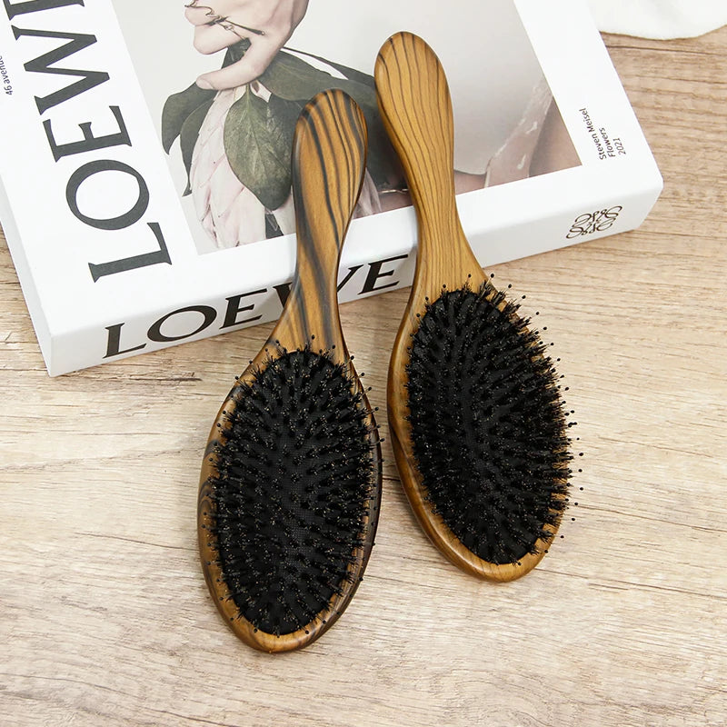 New Arrival Eco-Friendly round Cushion Hair Brush Anti-Static Paddle Brush with Beech Wood Boar Bristle Wholesale