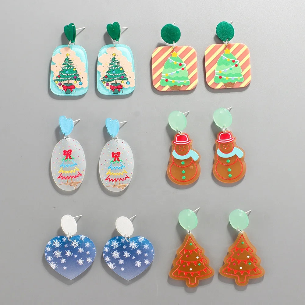 Santa Claus Shaped Resin Acrylic Earrings Plated Finish Trendy Christmas Tree Jewelry for Party Anniversary Christmas Day