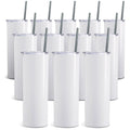 RTS Drop Shipping White 20oz Straight Sublimation Tumbler Skinny Tumbler With Metal Straw and Rubber Bottom