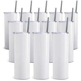 RTS Drop Shipping White 20oz Straight Sublimation Tumbler Skinny Tumbler With Metal Straw and Rubber Bottom