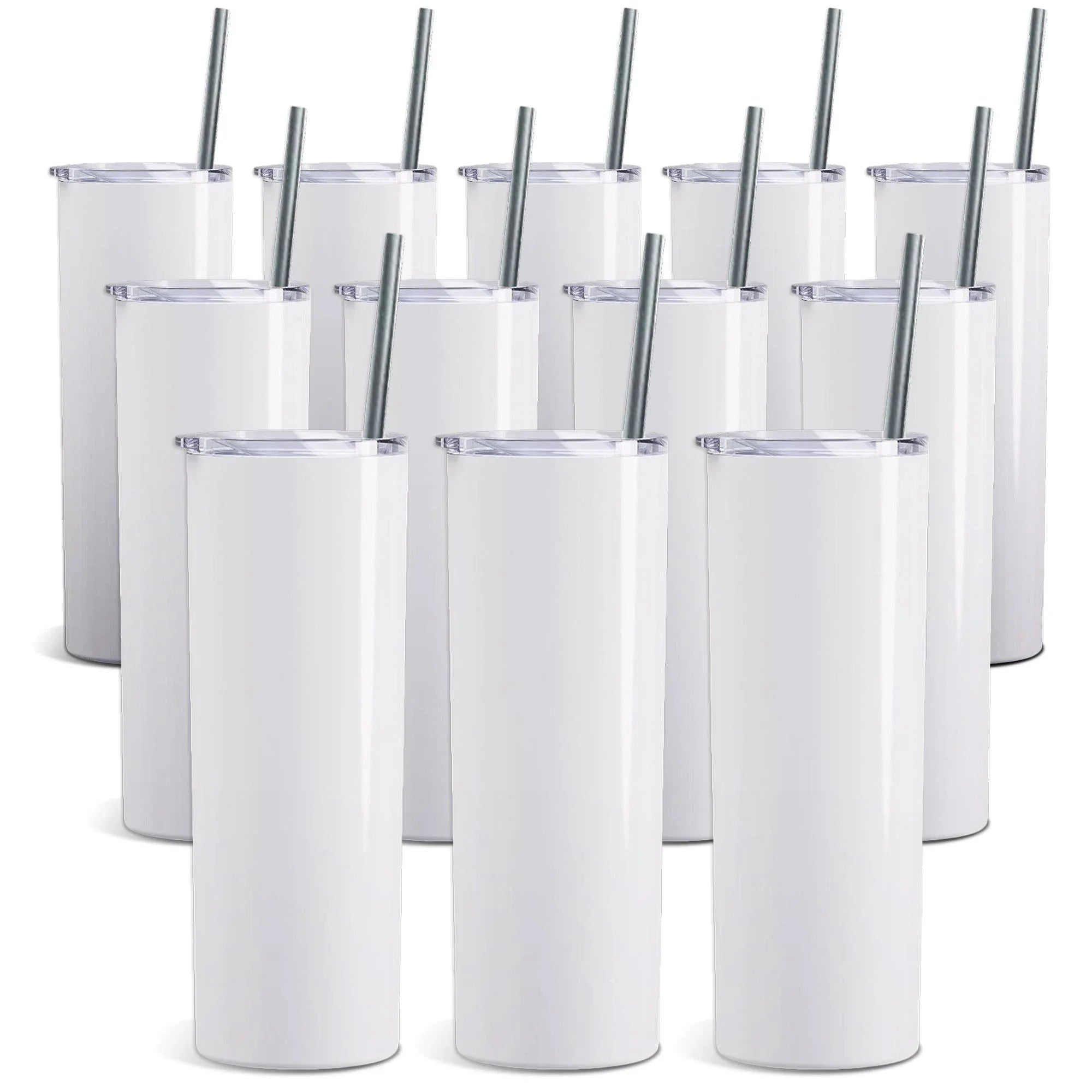 RTS Drop Shipping White 20oz Straight Sublimation Tumbler Skinny Tumbler With Metal Straw and Rubber Bottom