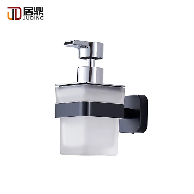 Black Zinc-Alloyed Glass Wall-Mounted Hand Soap Liquid Dispenser Pump Bottle Holder Durable Modern Design JUDING Brand Hotel