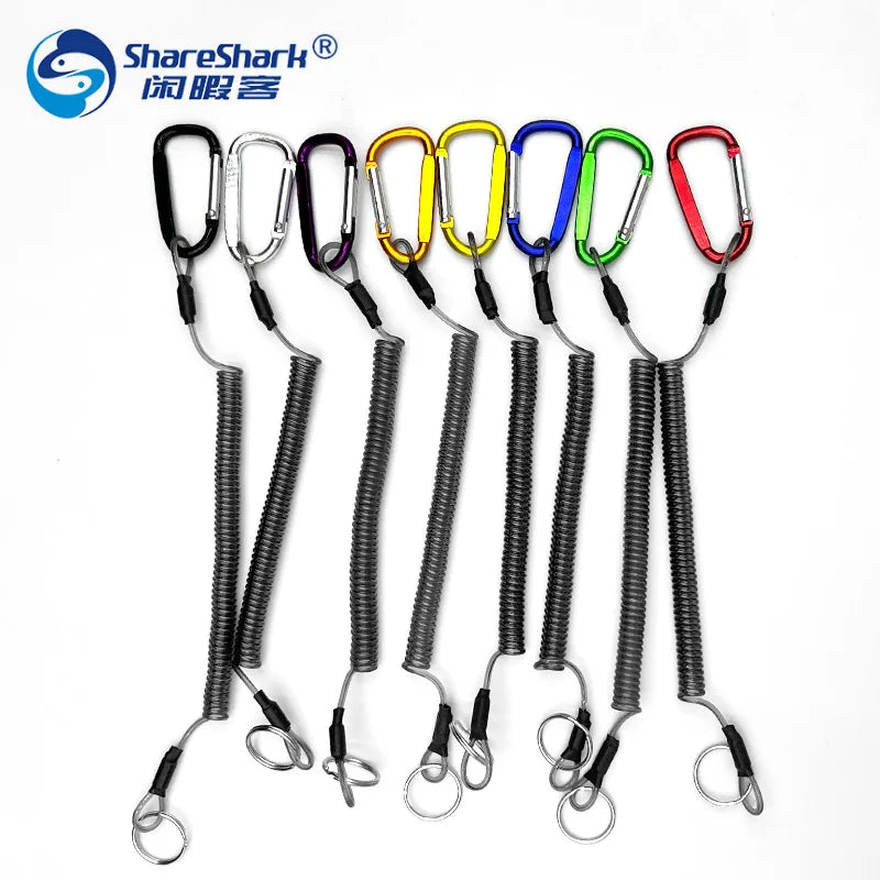 OEM Professional Dive Gear Tool Spring Coil Lanyard With Heavy Duty Snap Clips Safety Rope Steel Wire Retractable Fishing
