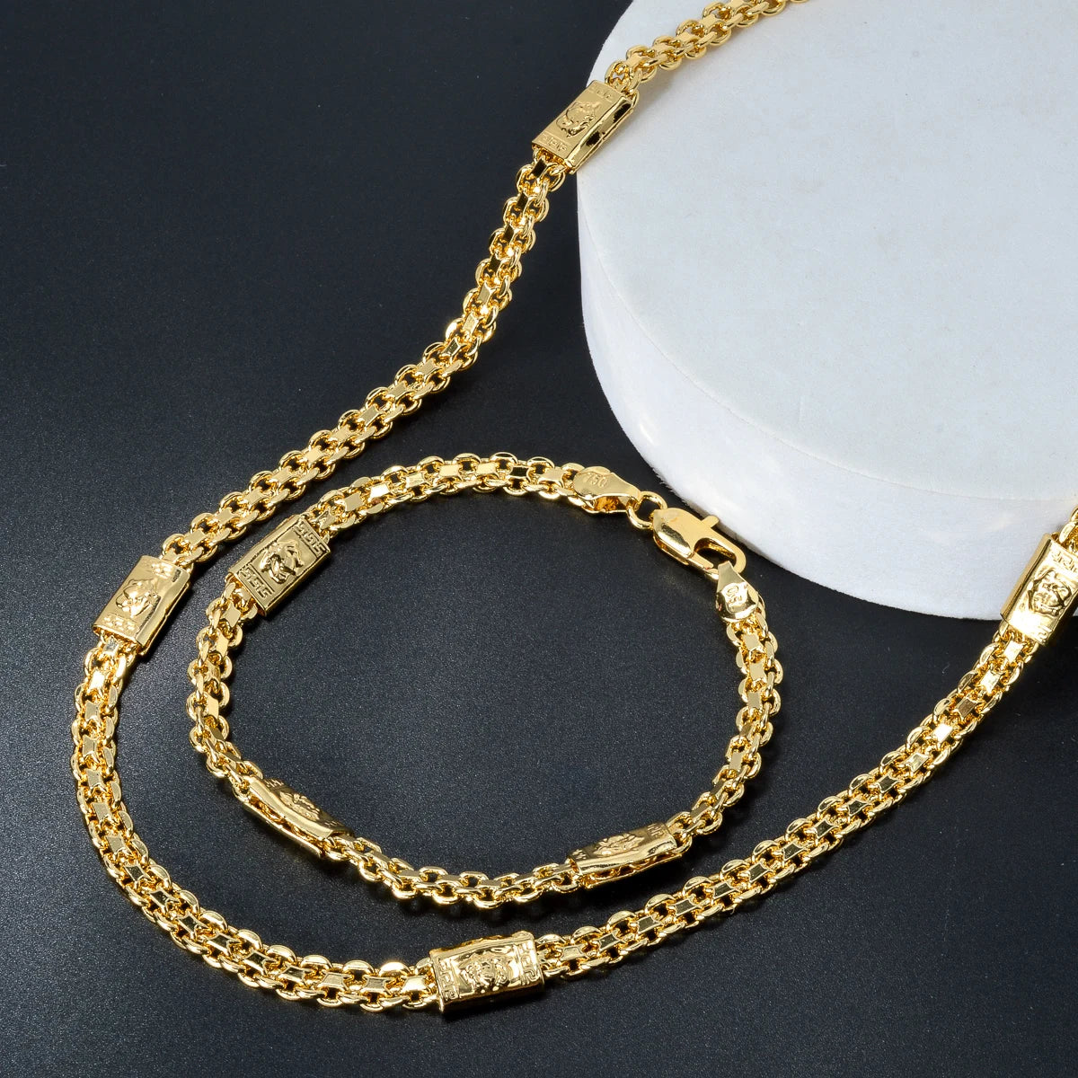 Custom Desgin Brand Jewellery 18k Gold Plated Bridal Wedding Necklace Bracelet Jewelry Sets Women