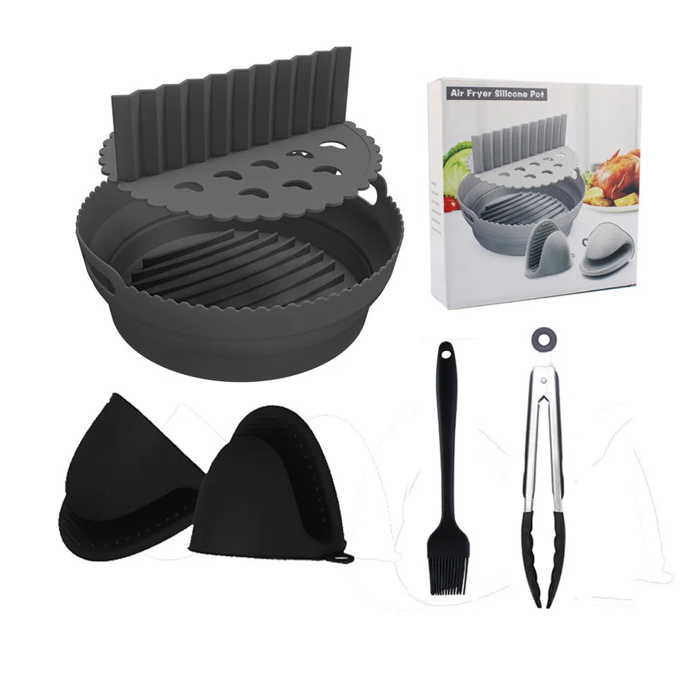 Reusable Air Fryer Silicone Basket 8 Inch Heat Resistant Easy Cleaning Air Fryers Silicone Pot Round