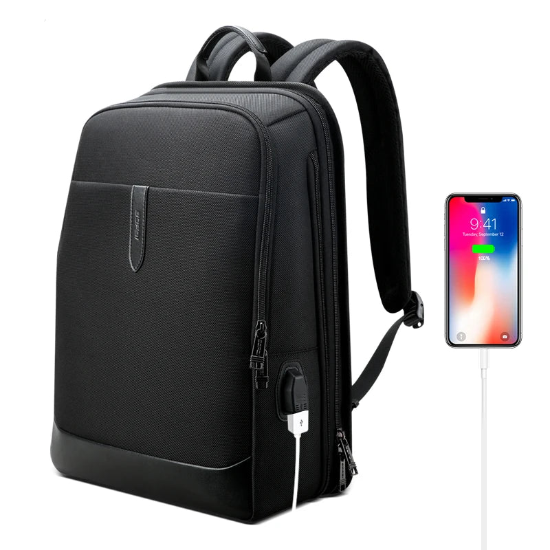 BOPAI Factory New Men Smooth Zipper Soft Strap USB Charge Durable Business 15.6 Inch Laptop Backpack MegaBDM