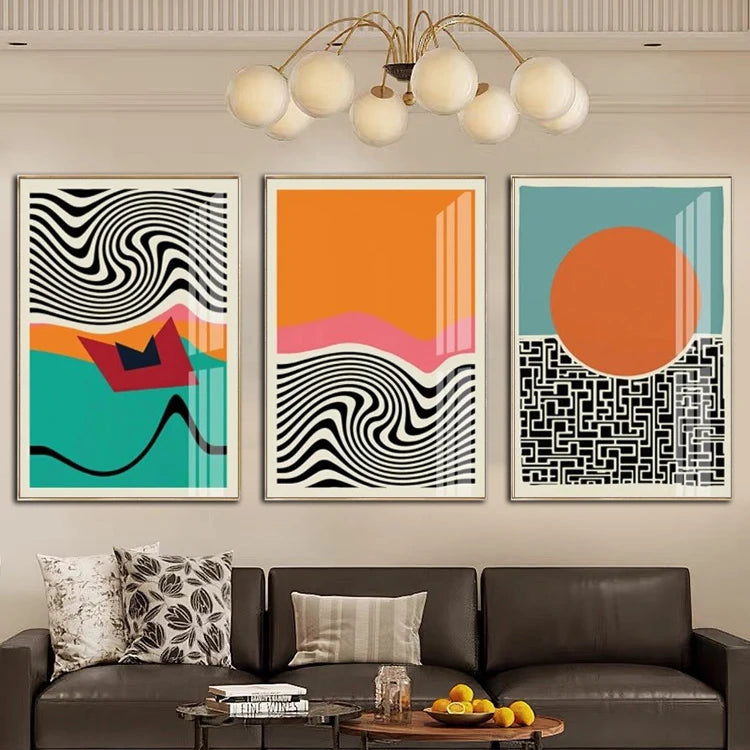 Mid Century Modern Abstract Color Blocks Line Poster Canvas Painting Wall Art Picture Print Living Room Interior Home Decoration