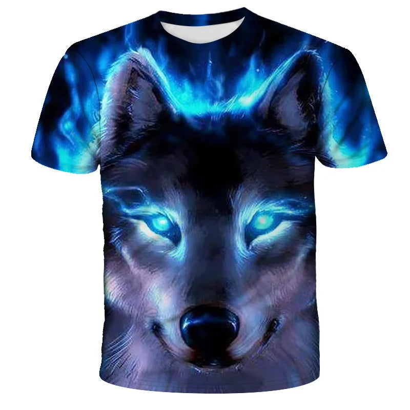 Fitspi Summer Style Eyes Glow Wolf 3d Digital Printing Men Women Loose Fashion Round Neck Short Sleeves T-shirt Wholesale Tees