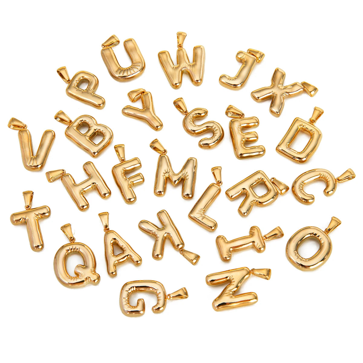 J&D Hot Selling 18K Gold Plated Stainless Steel Punk Chunky Bubble Capital Initial Letter Pendant Necklace for Party