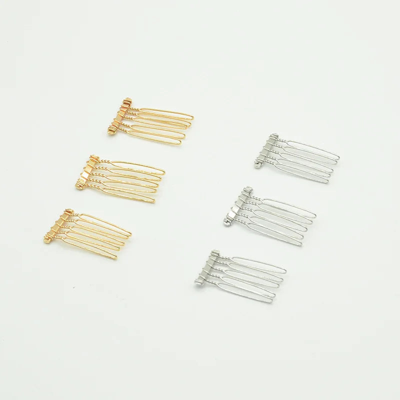 5-Tooth Golden Silver Metal Twisted Hair Combs 2cm*3.7cm DIY Kids Crown Bridal Wedding Veil Combs for Kids and Adults