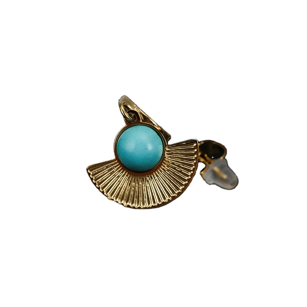 Female Fashion Dangle Earrings Turquoise Stainless Steel Pendant Scallop Titanium Steel Ear Buckle Personality Texture Ear