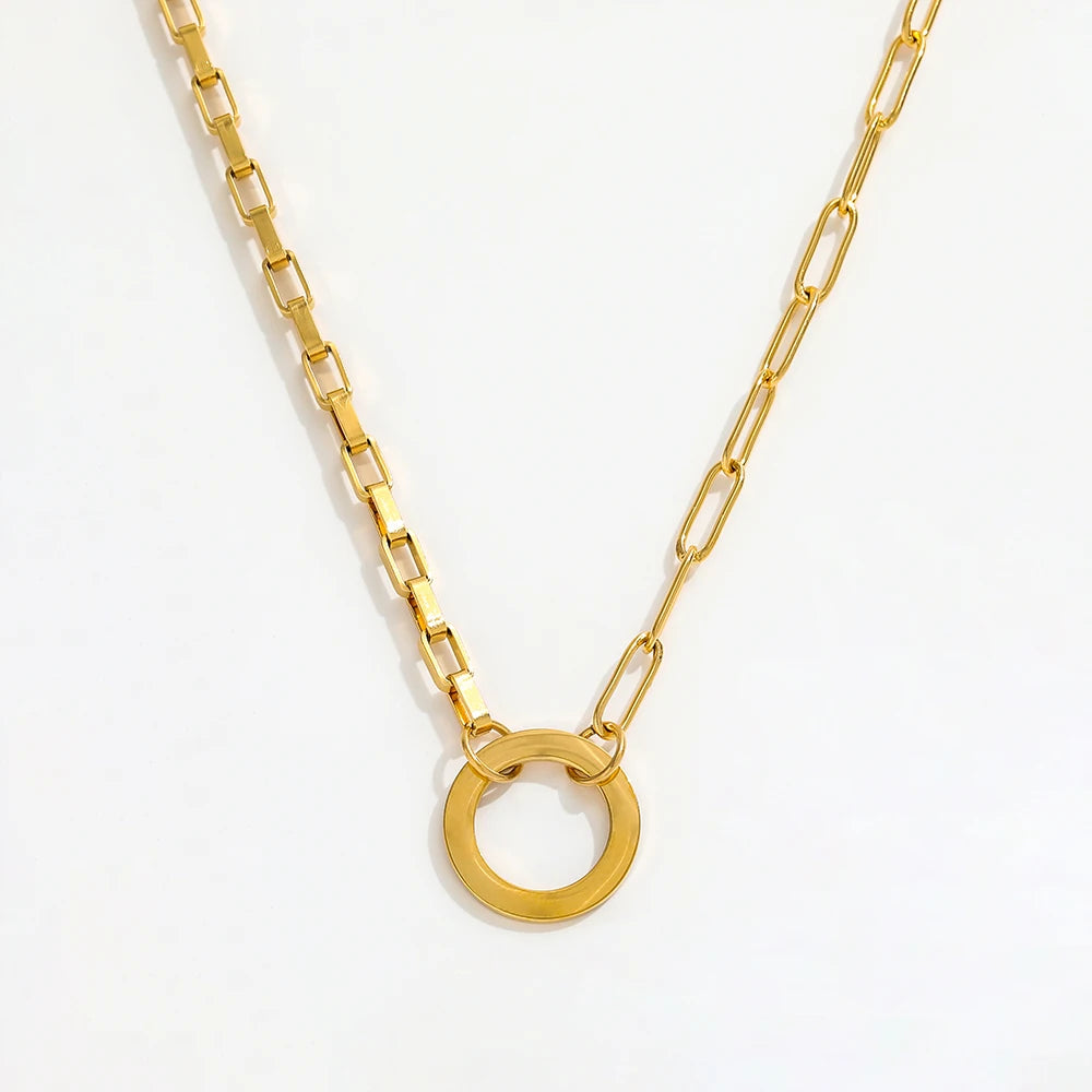 High End 18k Gold Plated Circle Pendant Necklace Choker Necklace Stainless Steel Jewelry