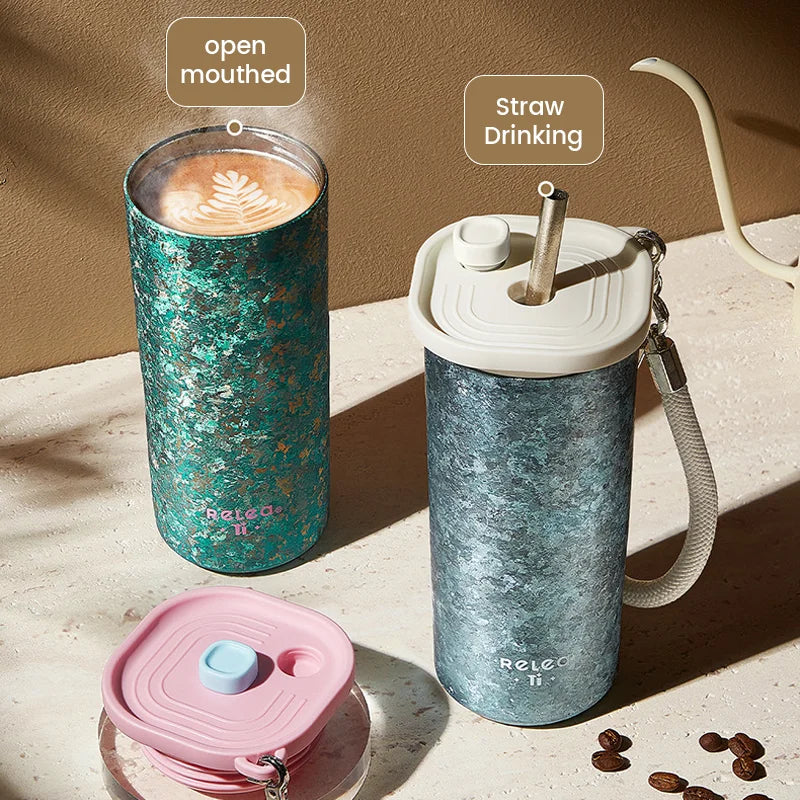 New 17OZ Full Titanium Thermos Cup High-Appearance Level Car Office Use Elegant Pure Titanium Coffee Cup Double Drink