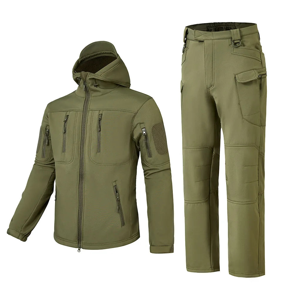 ESDY Men's Camouflage Soft Shell Jacket Pants X7 Sets Tactical Outdoor Training Uniform Printed Polyester Cotton Blend Knitted