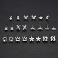Tiny Star Moon Crown Flower Circle 999 Sterling Silver Pave Zircon CZ Stud Earrings for Children Girl Women