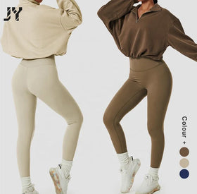 Joyyoung Workout Clothing Women Yoga Set Half Zip up Jackets Leggings Sport Track Suit Gym Fitness Sets