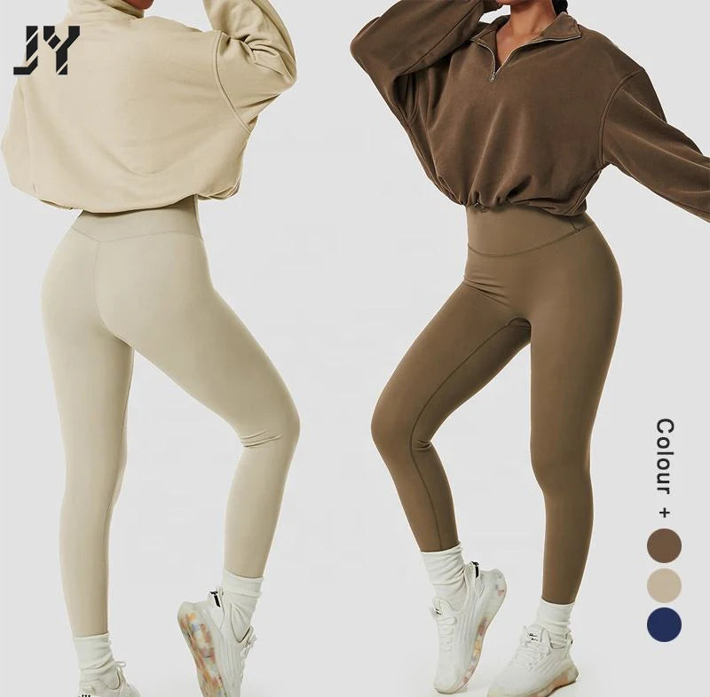 Joyyoung Workout Clothing Women Yoga Set Half Zip up Jackets Leggings Sport Track Suit Gym Fitness Sets