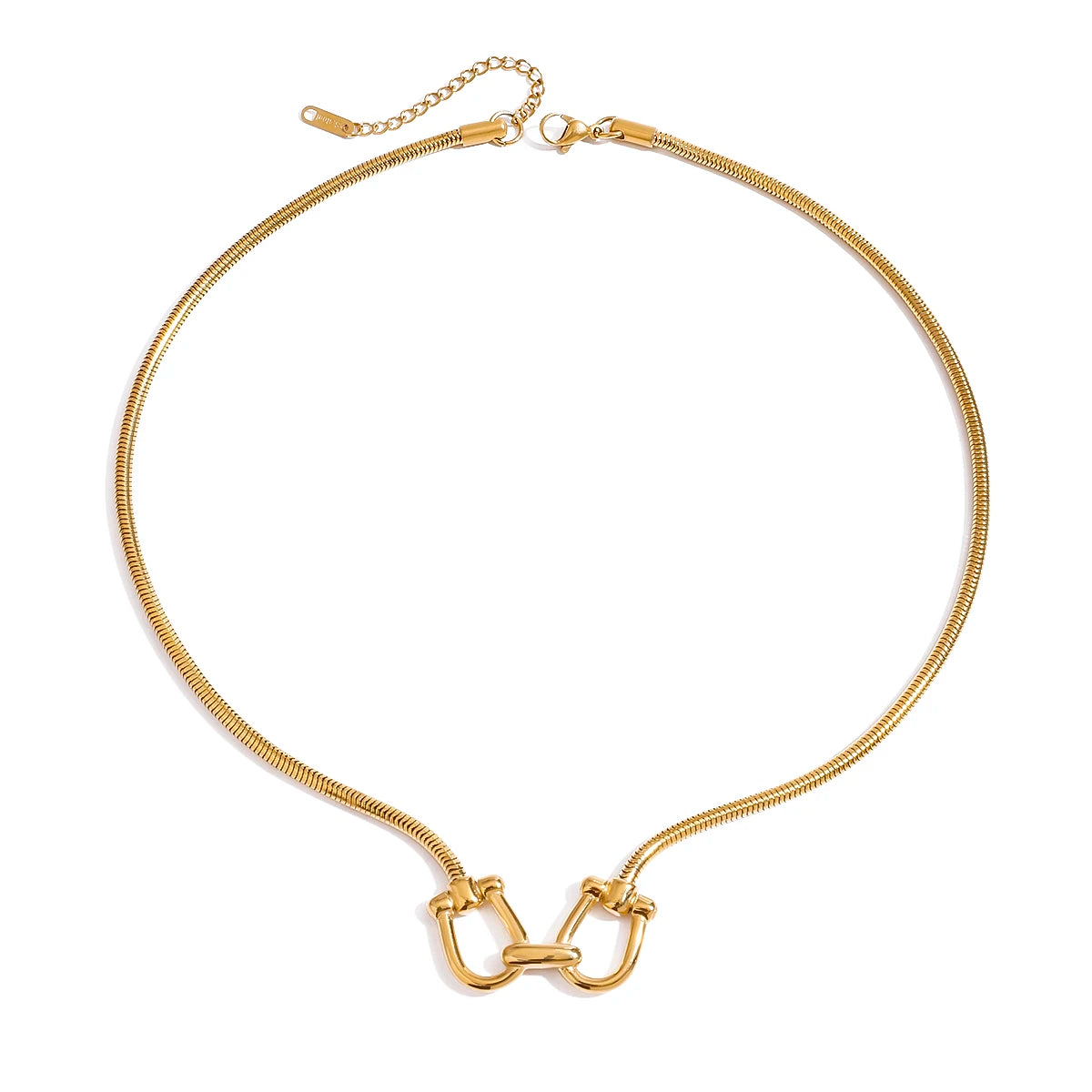 J&D 18K PVD Gold Plated Waterproof Snake Chain  Two  Horse's Hoof U Shape Fashion Necklace for Women