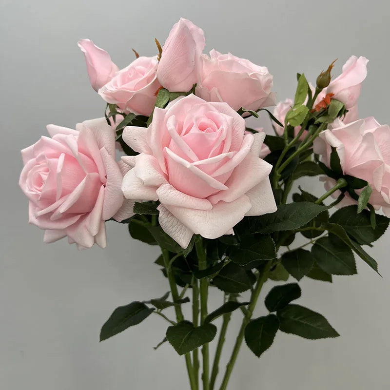 F-R0451 3Heads  Home Decor Simulation Real Touch Rose Light pink High Quality Real Touch Roses Artificial Flower Rose