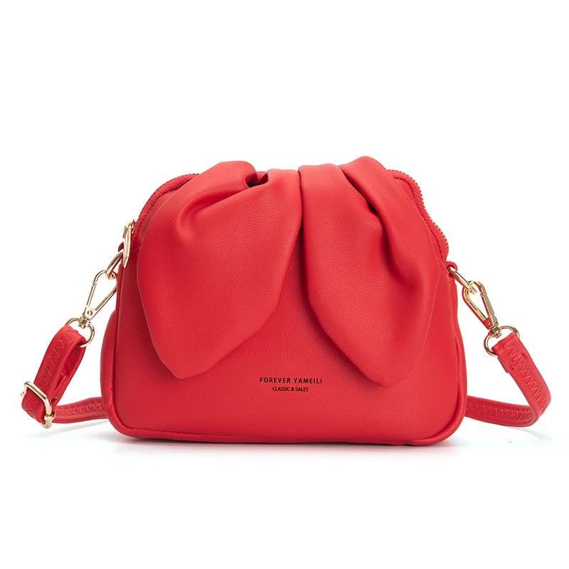 Solid Color Rabbit Large Capacity Phone Bag PU Leather Shoulder Bag Brand Ladies Crossbody Bags for Women Lady Fashion Messenger