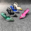 BUSY GIRL YF4962 Hot Pink Gold Rhinestone Slingback Women Sandals Dress Wedding Shoes High Heels for Ladies Shoes Women Pumps