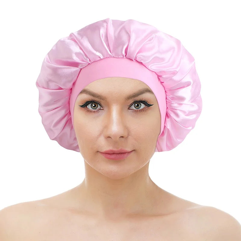 Wholesale Custom Logo Hair Accessories Solid Color Elastic Wide Band Polyester Bonnet Salon Hat Stain Hair Bonnet for Women