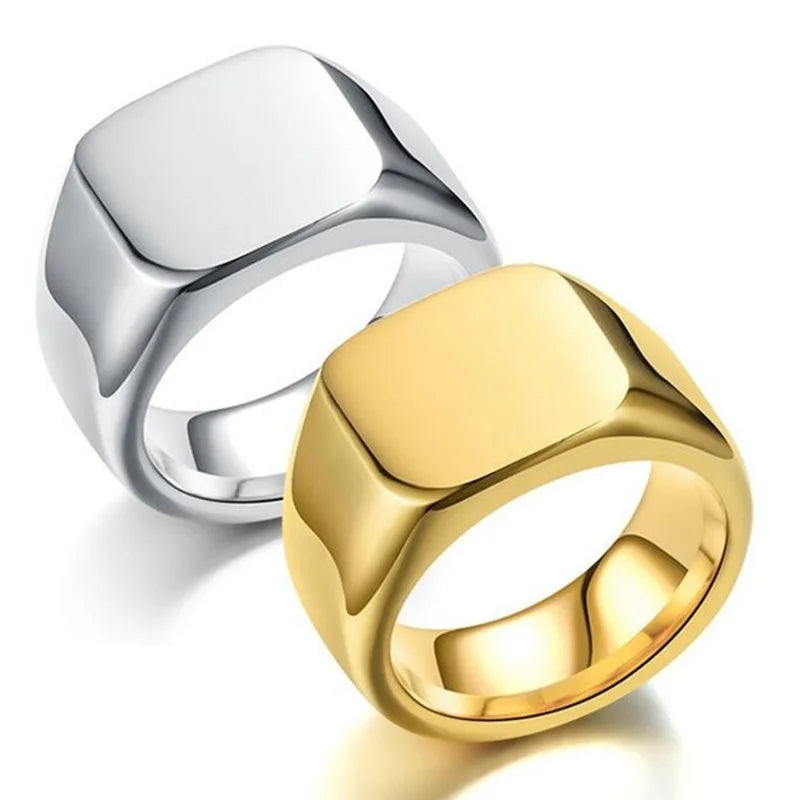 Gold Silver Black Square Blank Signet Finger Ring Jewelry Custom Square Engraving Minimalism Punk Unisex Ring